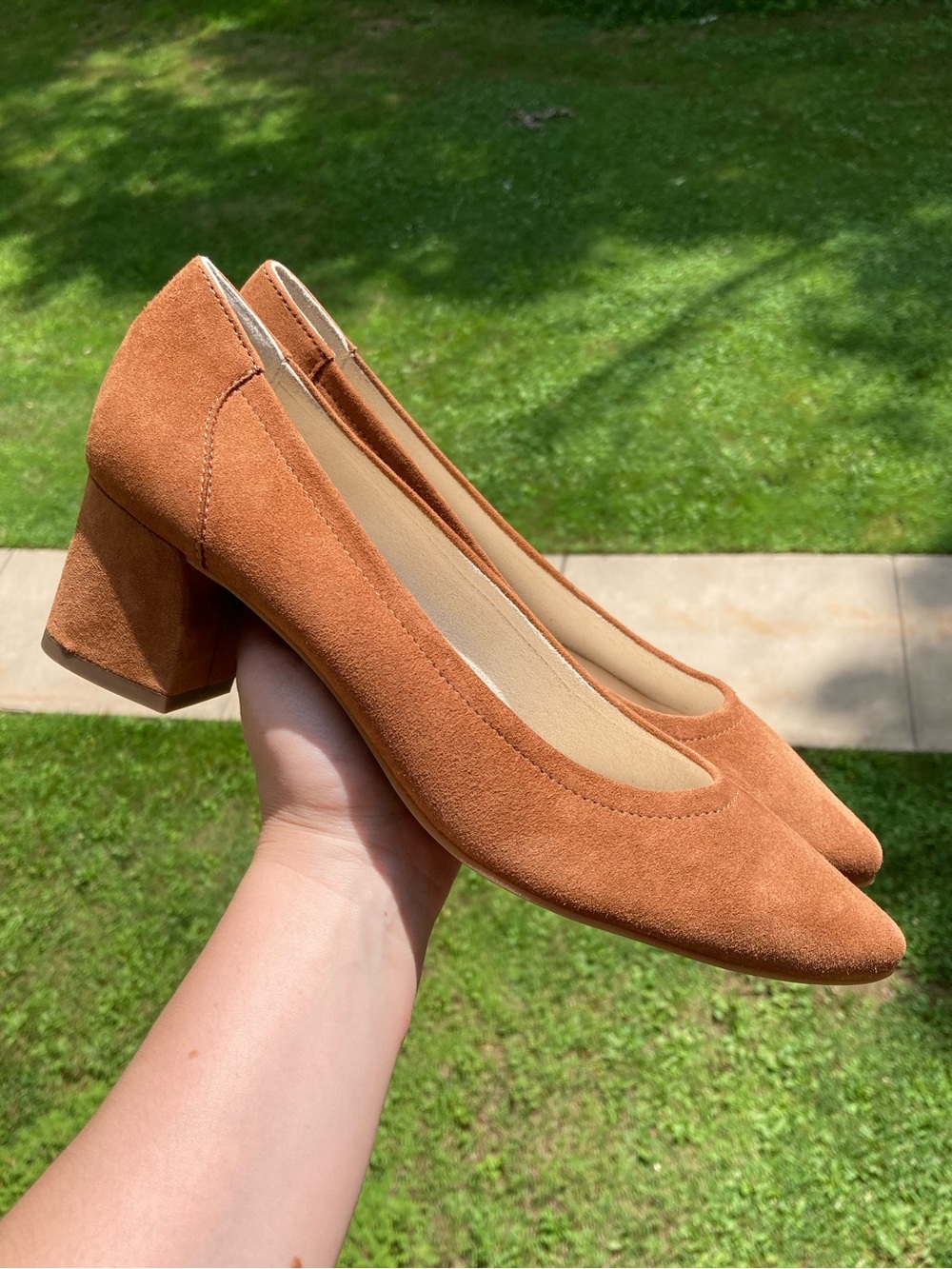 Paul Green Light Brown Tan Suede Pointed Toe Block Kitten Heels